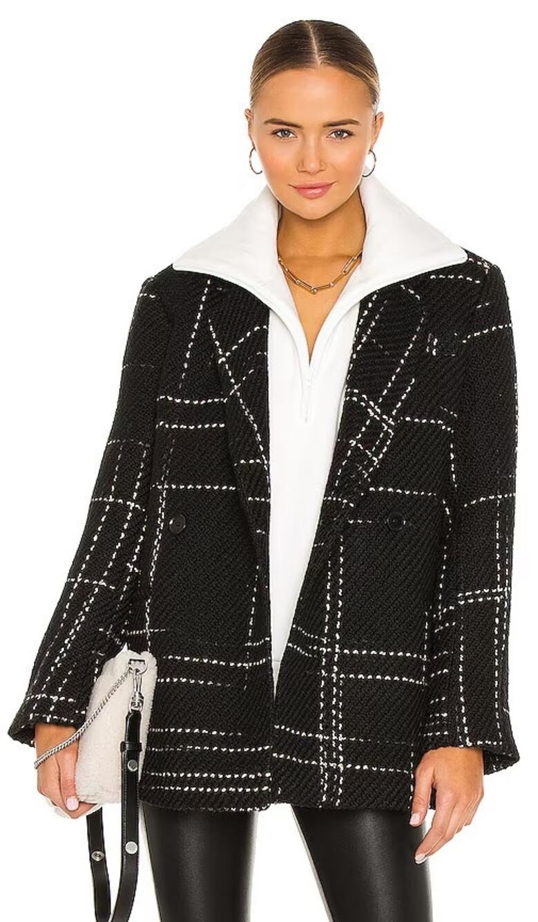 Anine Bing Kaia Black Grid Check Double Breasted Oversized Wool Blazer Jacket XS